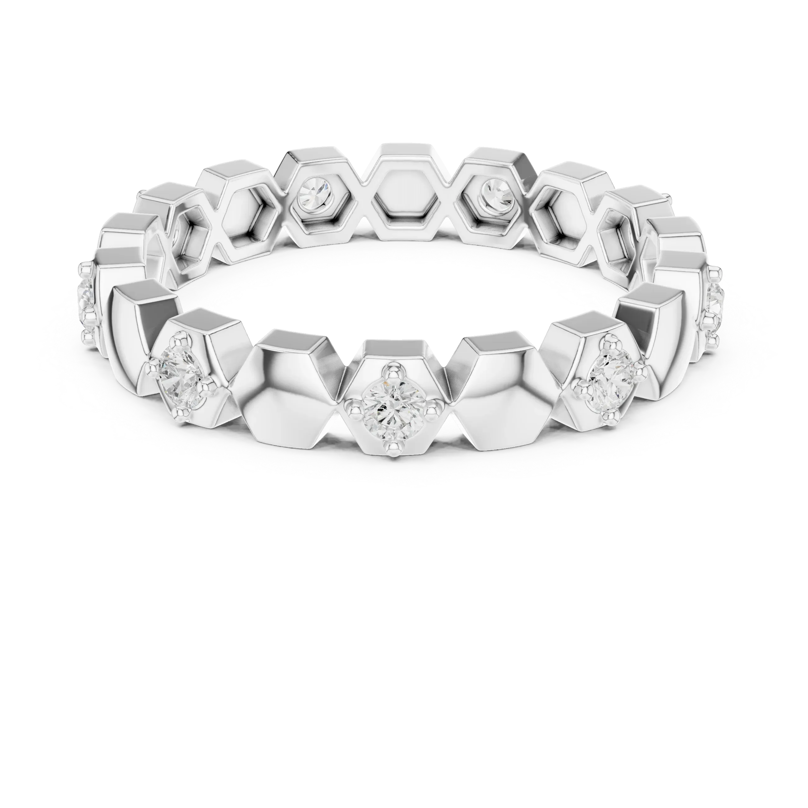 0.31 CTW Hexagon Eternity Band Rose Gold Round D Color VVS1 Moissanite Wedding Ring