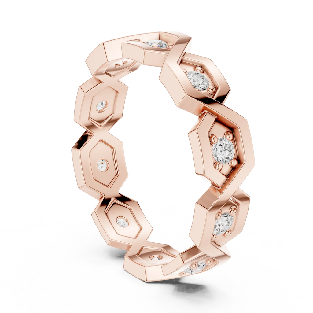 0.35 CTW VVS1 Round Lab Grown 14K Yellow Gold Hexagon Wedding Band