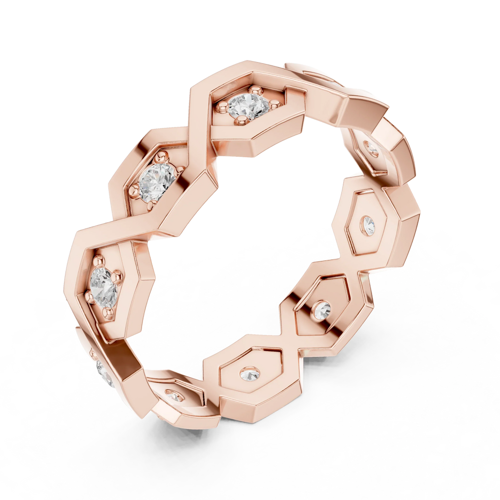 0.35 CTW VVS1 Round Lab Grown 14K Yellow Gold Hexagon Wedding Band