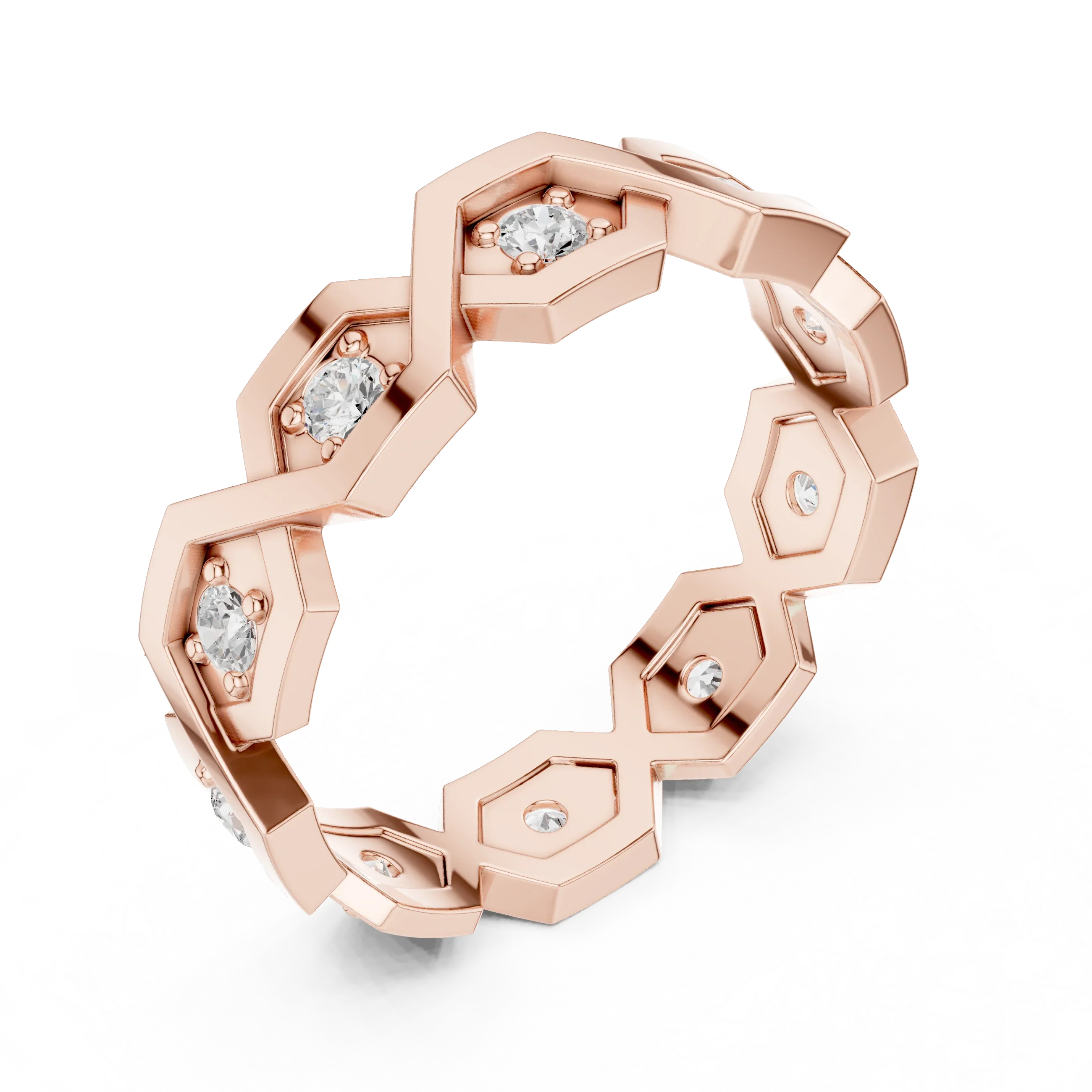 0.35 CTW VVS1 Round Lab Grown 14K Yellow Gold Hexagon Wedding Band
