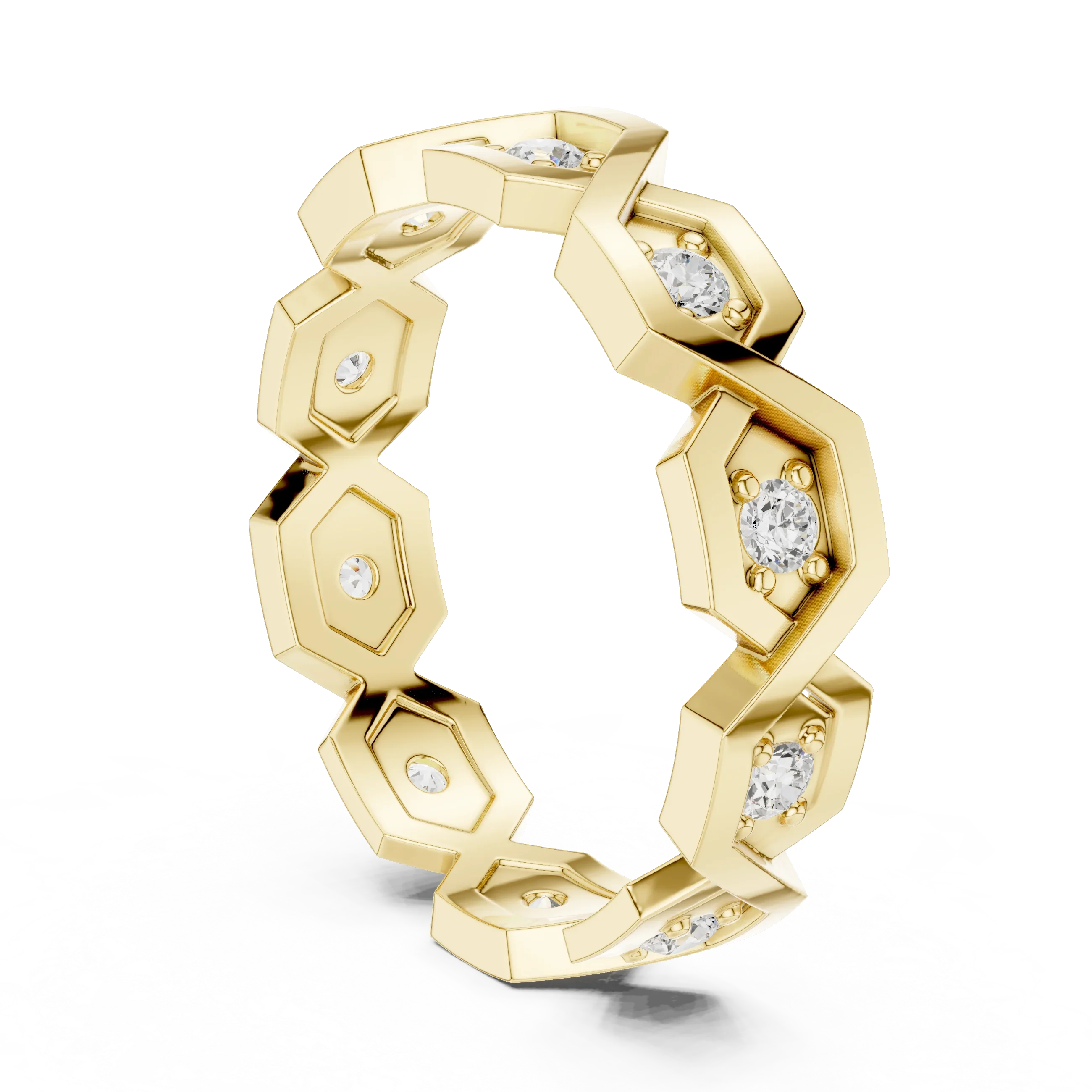 0.35 CTW VVS1 Round Lab Grown 14K Yellow Gold Hexagon Wedding Band