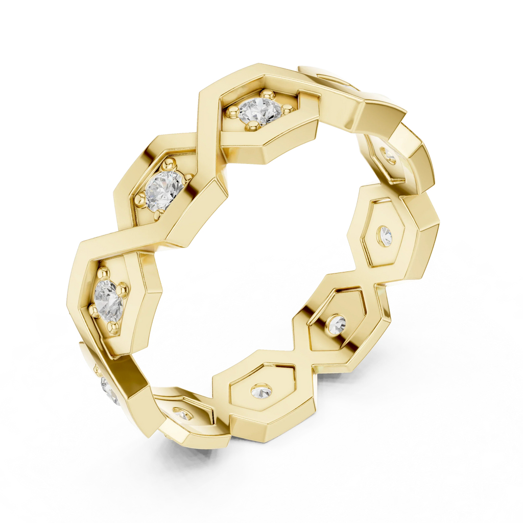 0.35 CTW VVS1 Round Lab Grown 14K Yellow Gold Hexagon Wedding Band