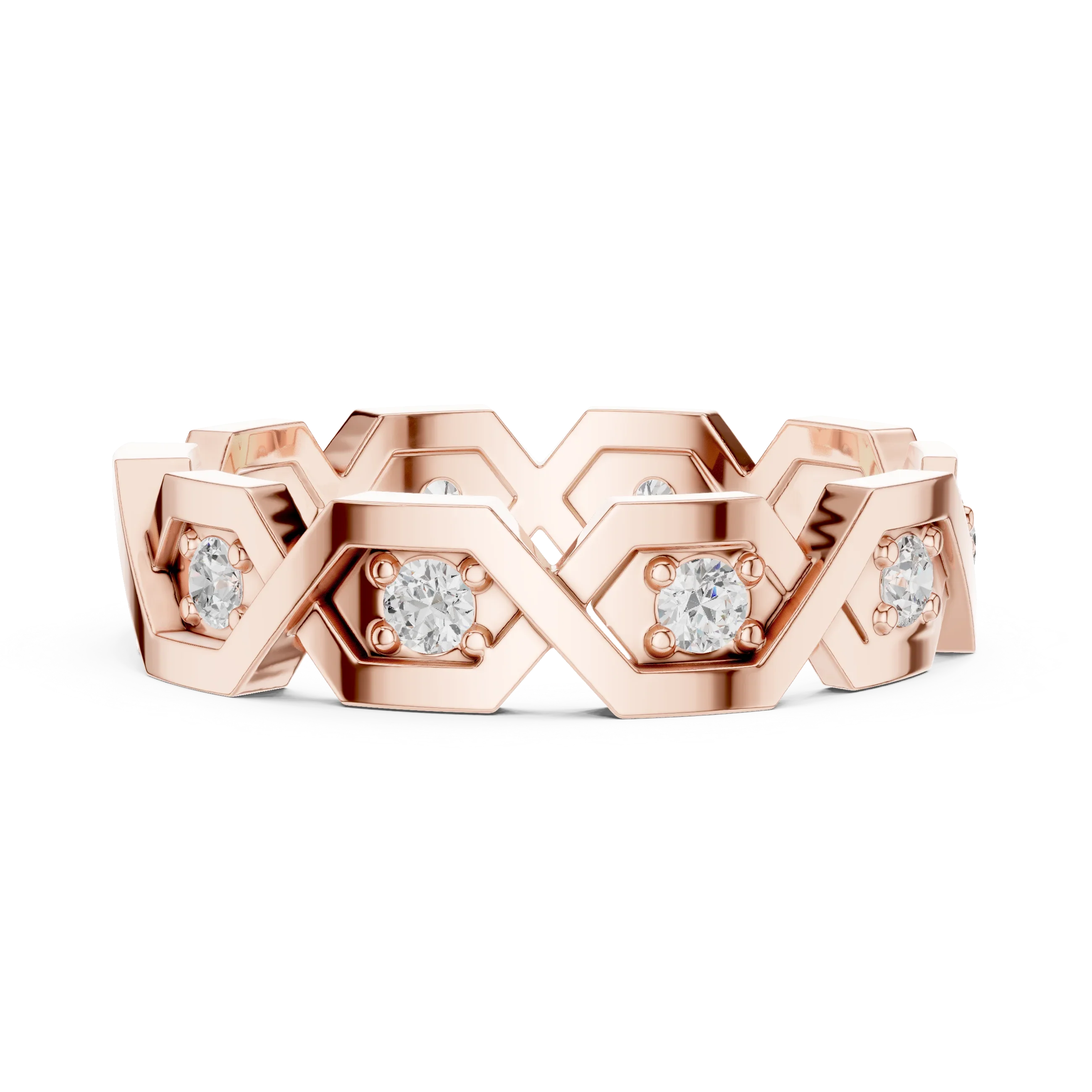 0.35 CTW VVS1 Round Lab Grown 14K Yellow Gold Hexagon Wedding Band