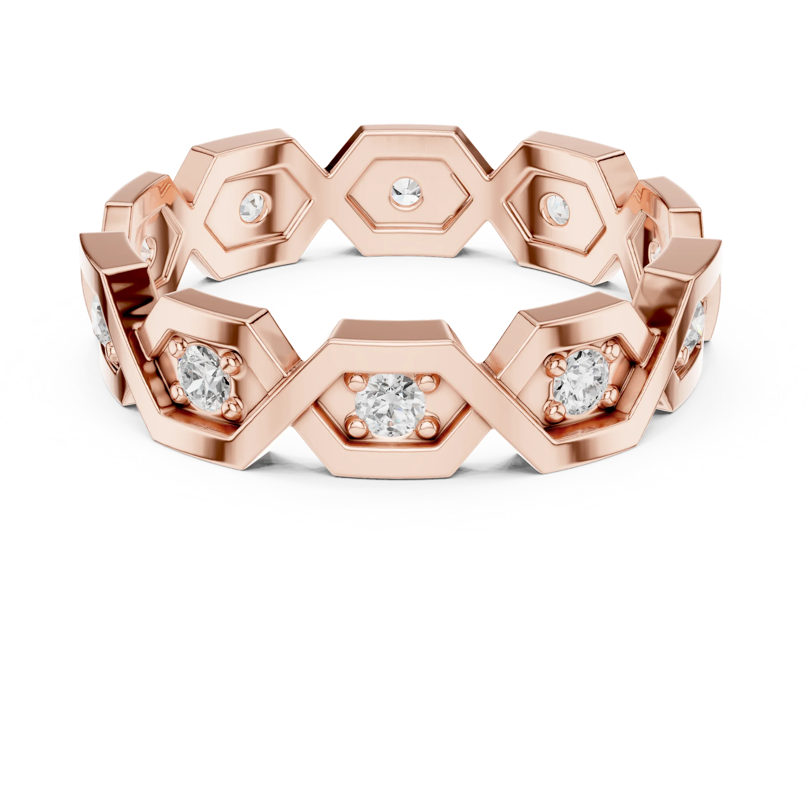 0.35 CTW VVS1 Round Lab Grown 14K Yellow Gold Hexagon Wedding Band
