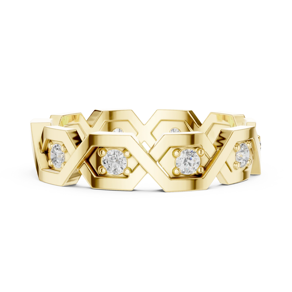 0.35 CTW VVS1 Round Lab Grown 14K Yellow Gold Hexagon Wedding Band