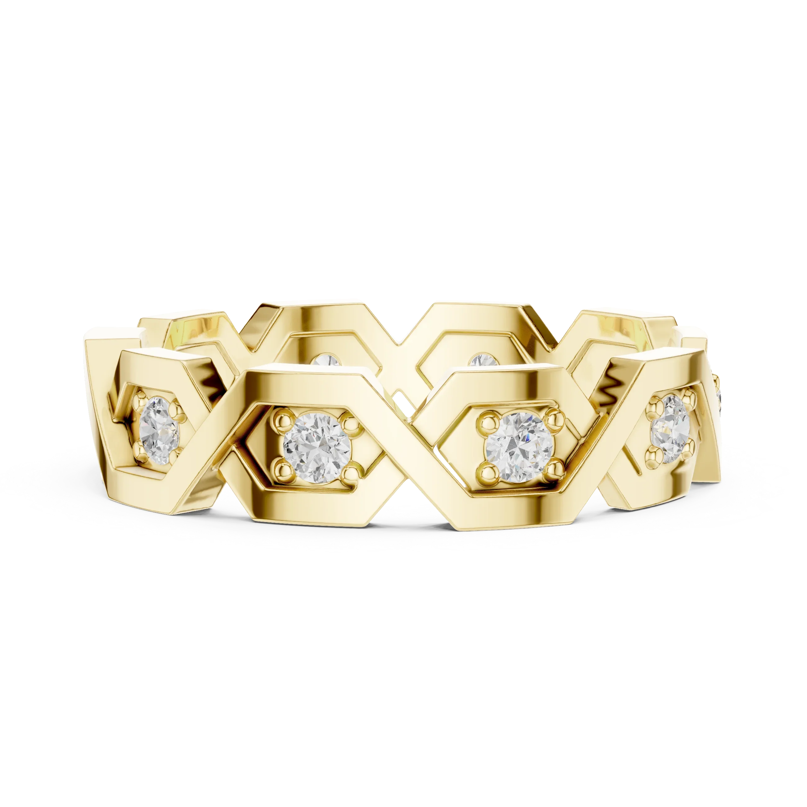 0.35 CTW VVS1 Round Lab Grown 14K Yellow Gold Hexagon Wedding Band