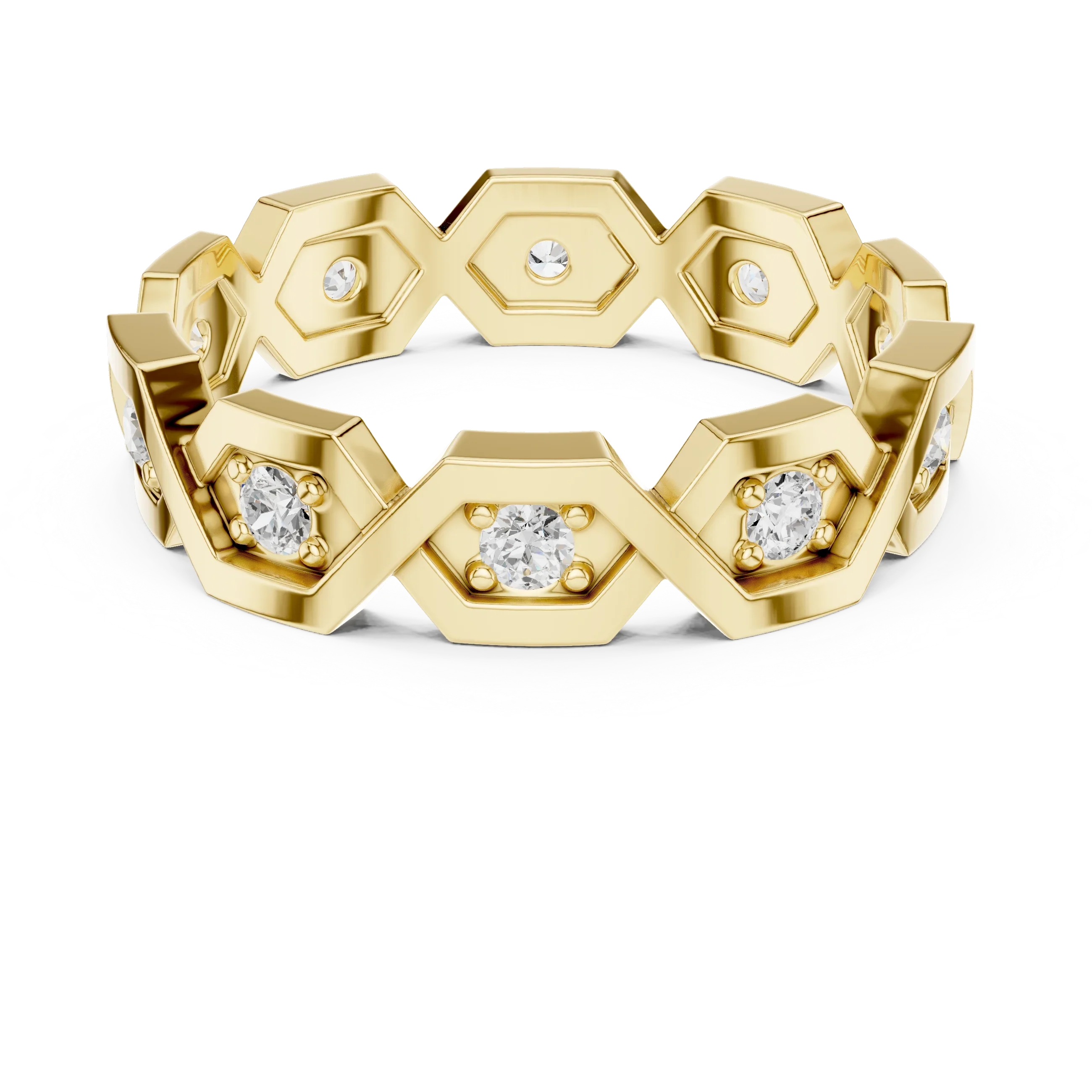 0.35 CTW VVS1 Round Lab Grown 14K Yellow Gold Hexagon Wedding Band