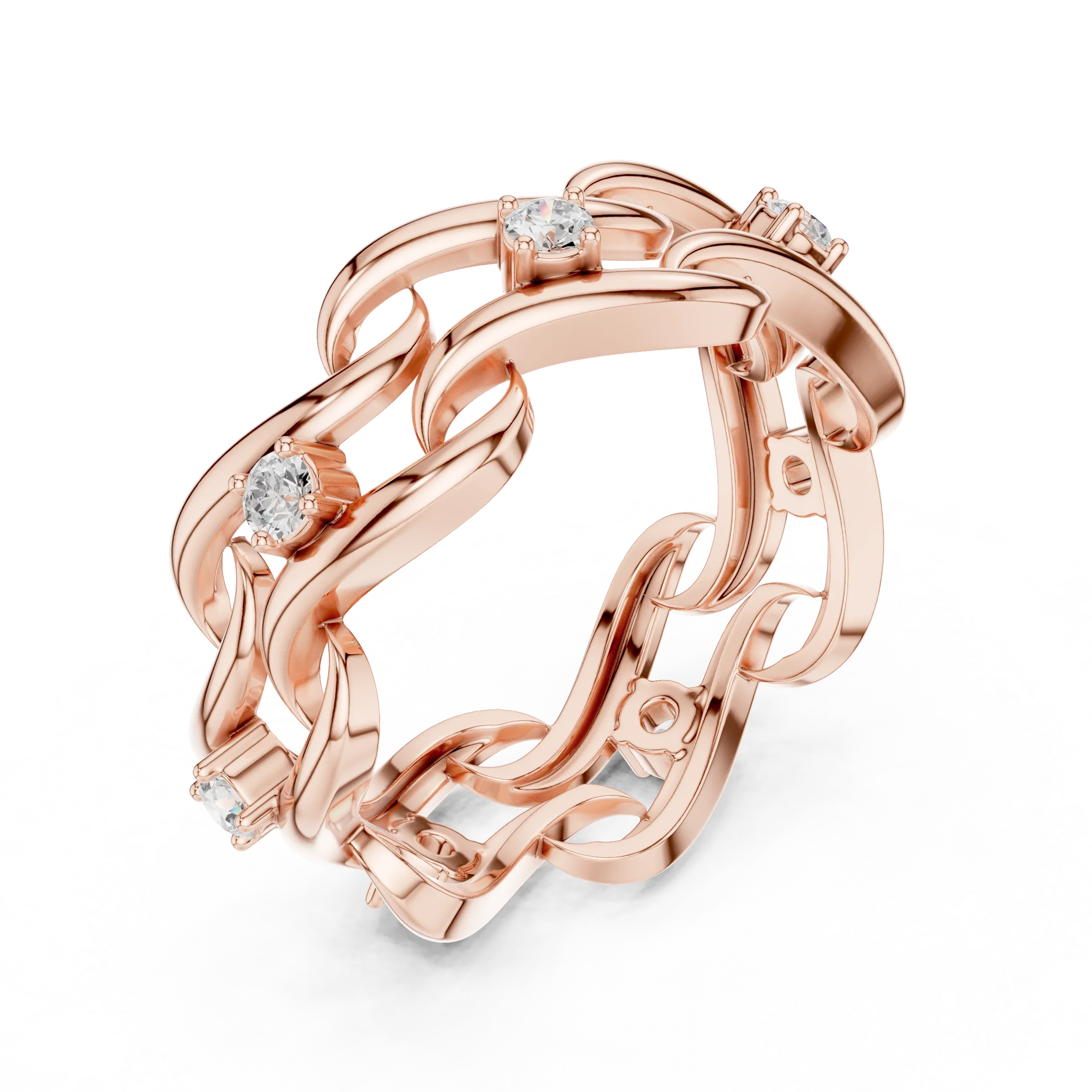 14K White Gold 0.25 CTW Round Moissanite Infinity Swirl Stacking Ring