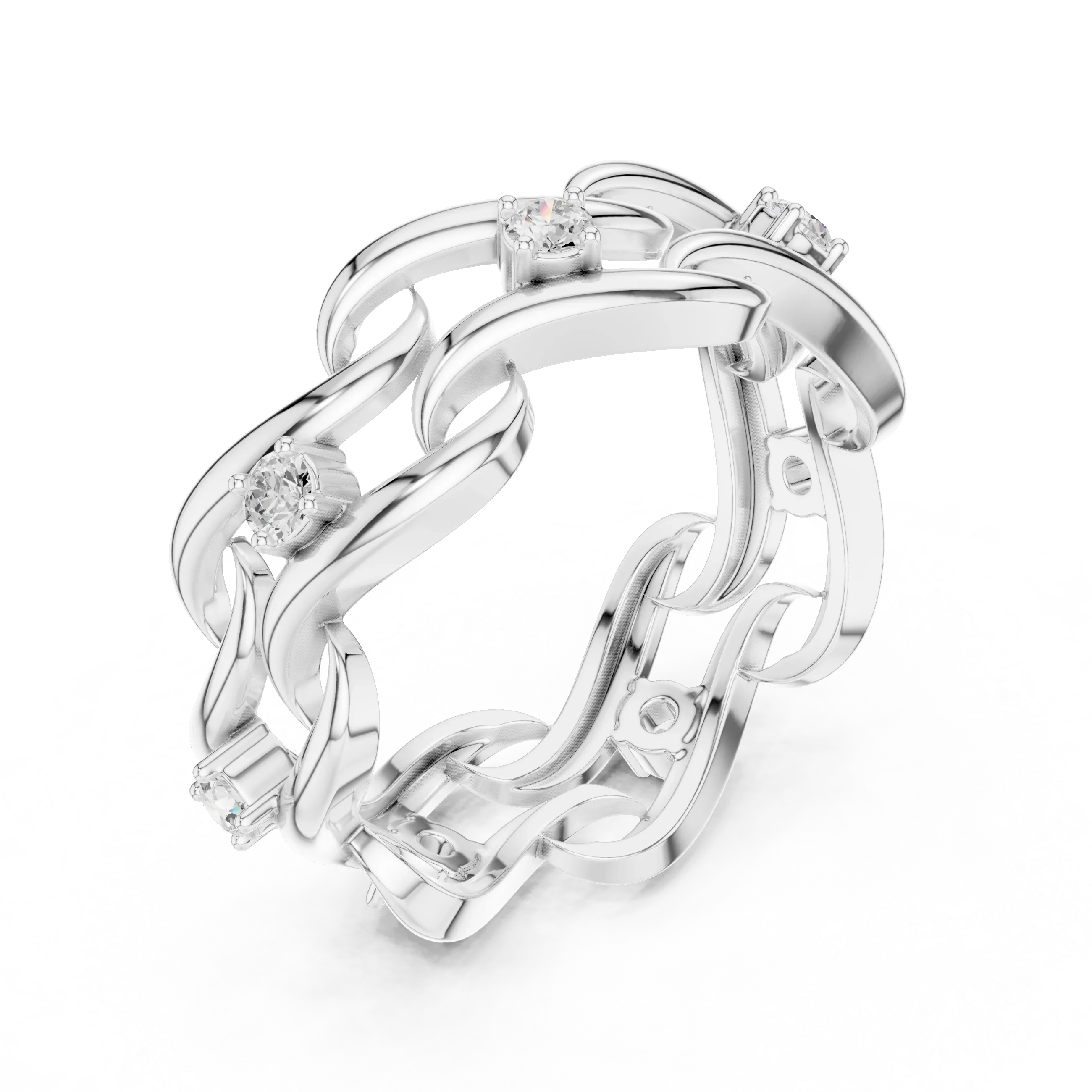 14K White Gold 0.25 CTW Round Moissanite Infinity Swirl Stacking Ring
