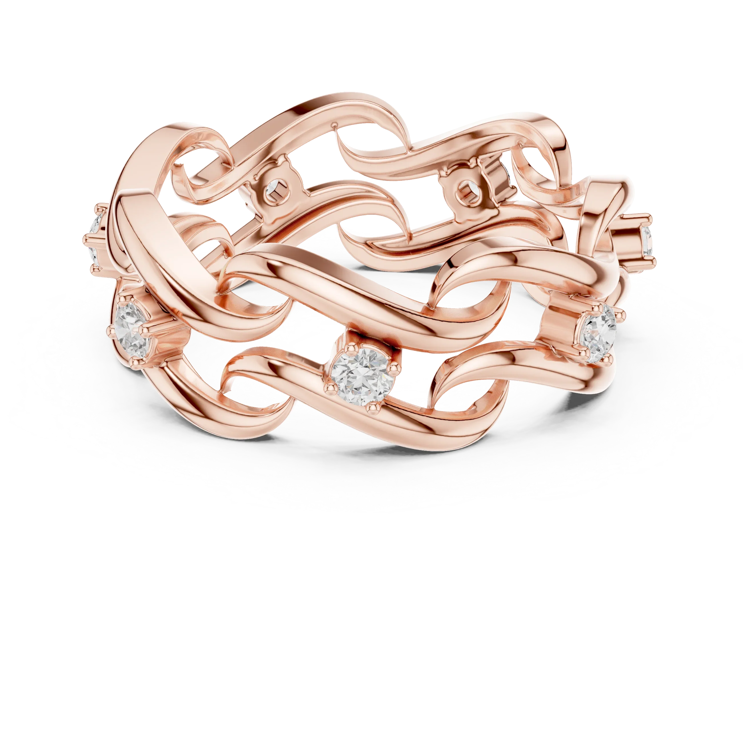 14K White Gold 0.25 CTW Round Moissanite Infinity Swirl Stacking Ring
