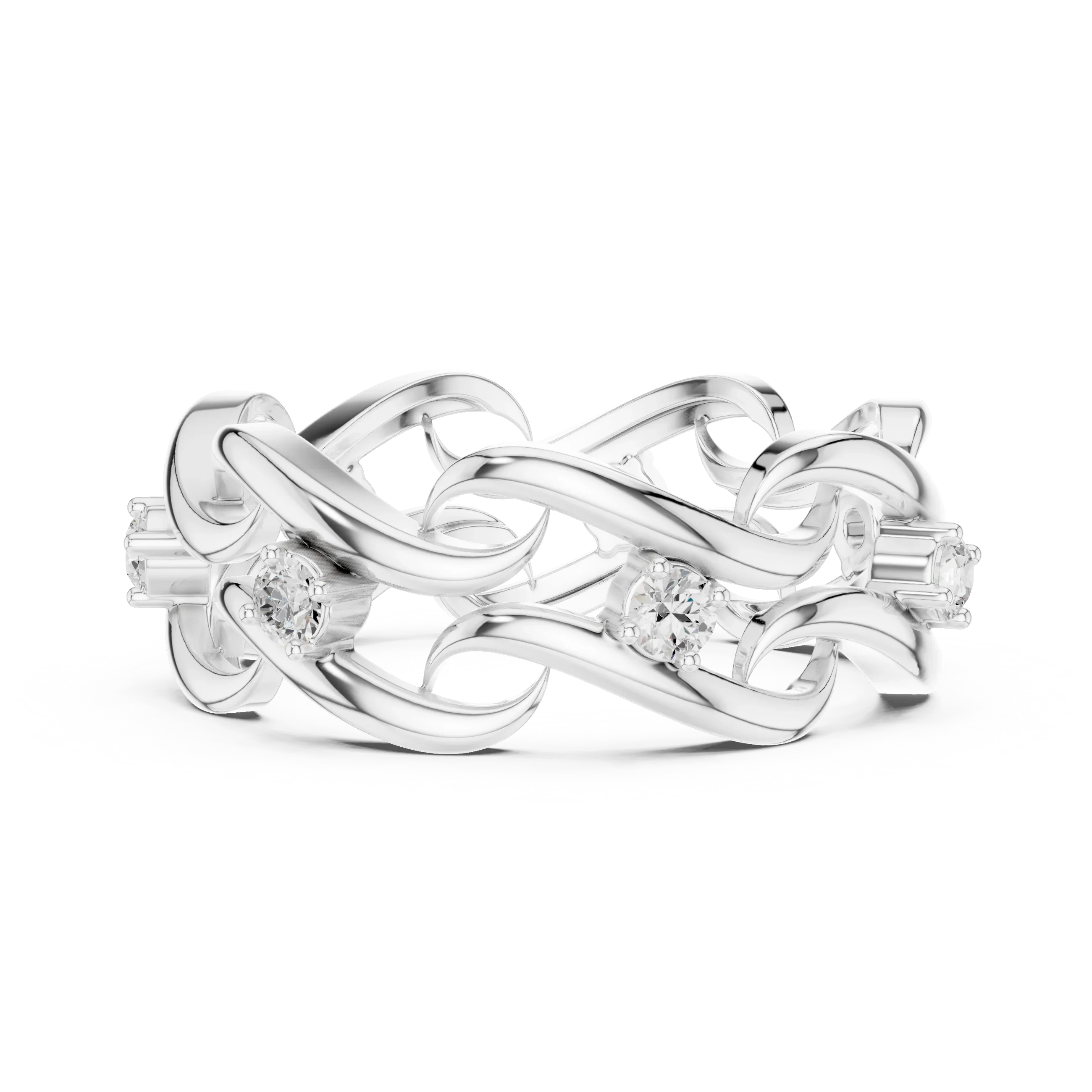 14K White Gold 0.25 CTW Round Moissanite Infinity Swirl Stacking Ring