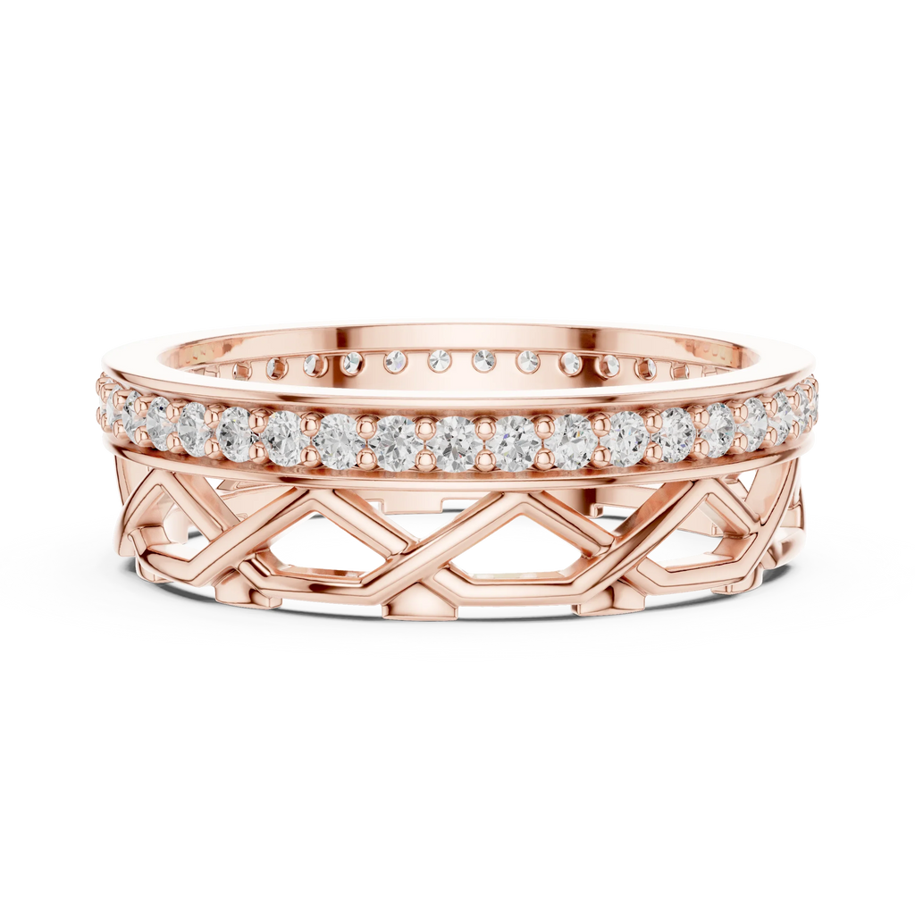 Geometric Lattice 0.41 CTW 14K Gold Round Moissanite Eternity Band