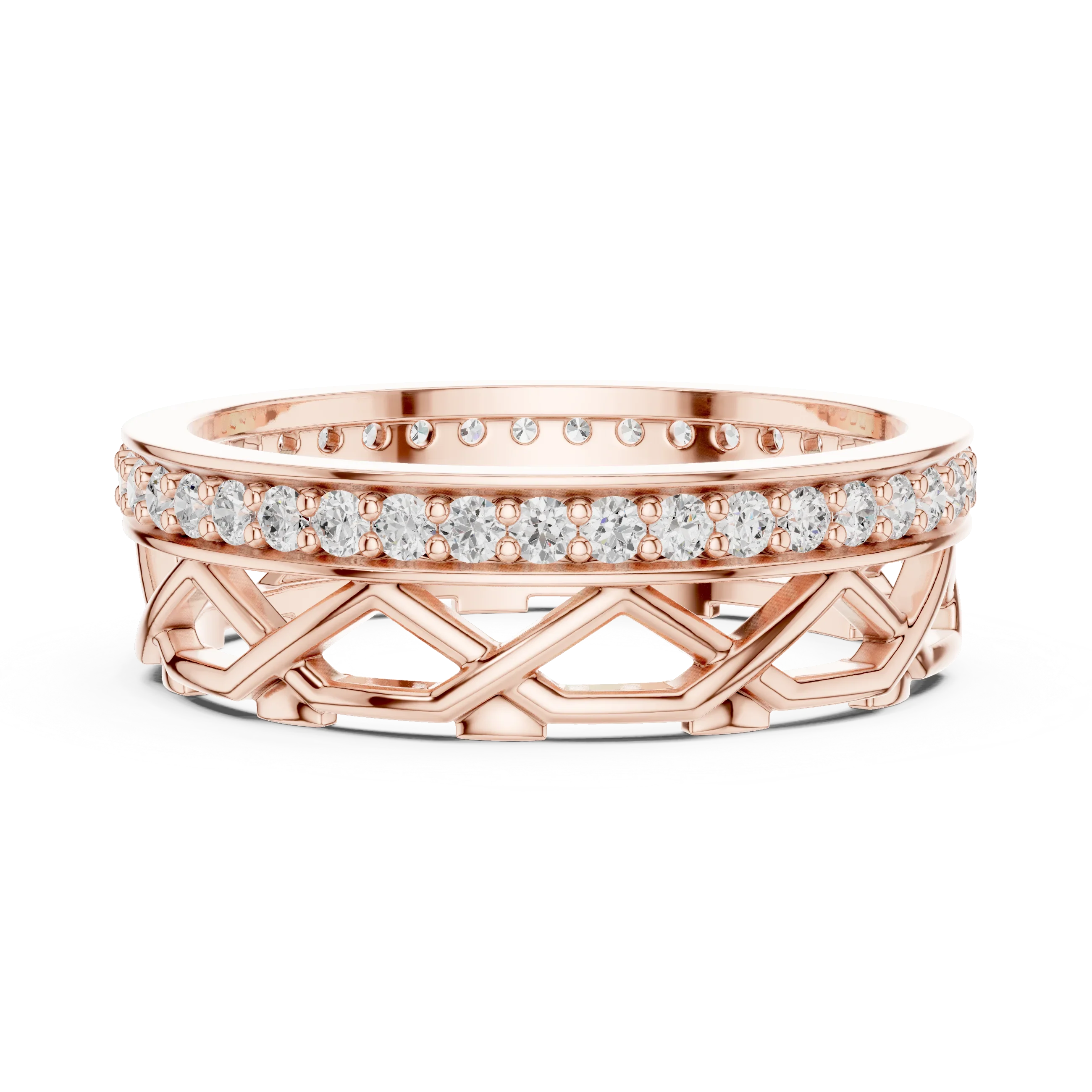 Geometric Lattice 0.41 CTW 14K Gold Round Moissanite Eternity Band