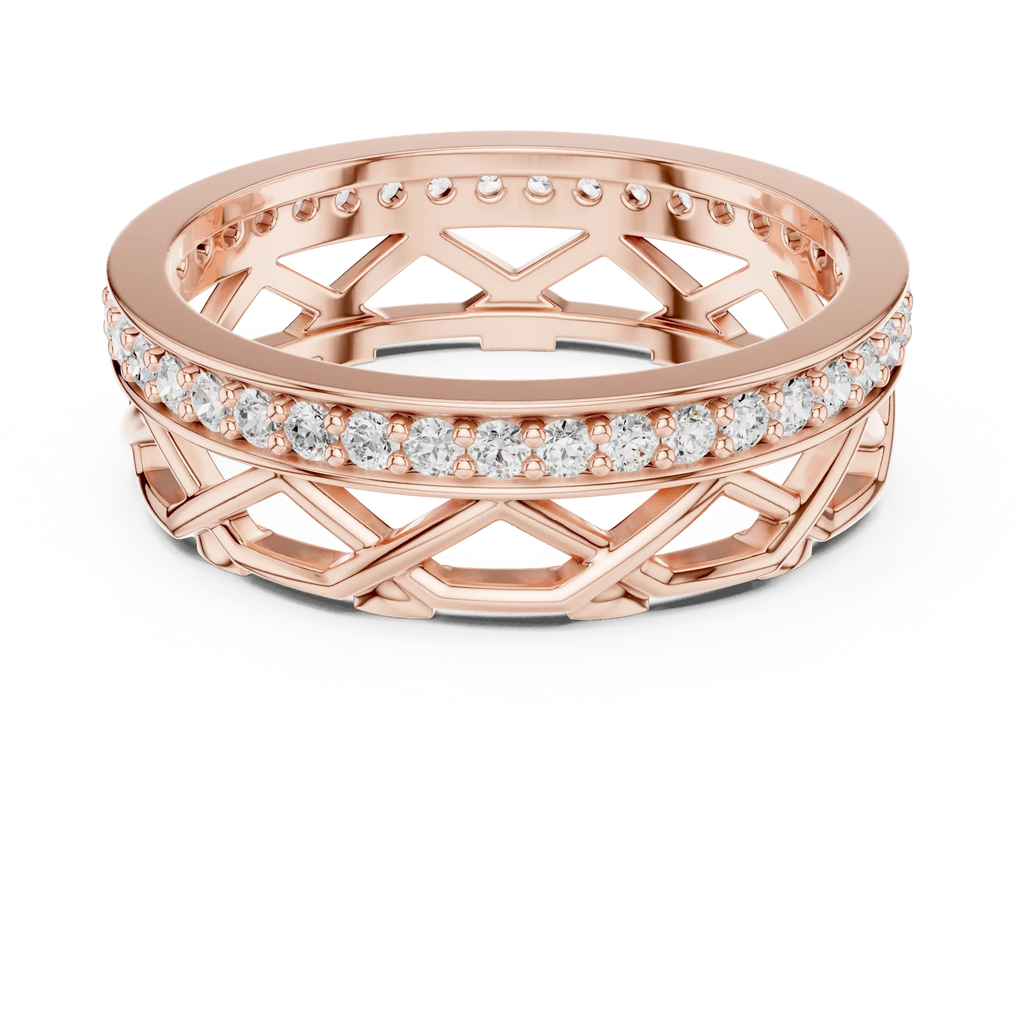 Geometric Lattice 0.41 CTW 14K Gold Round Moissanite Eternity Band