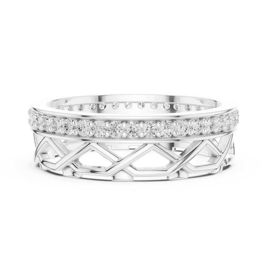 Geometric Lattice 0.41 CTW 14K Gold Round Moissanite Eternity Band