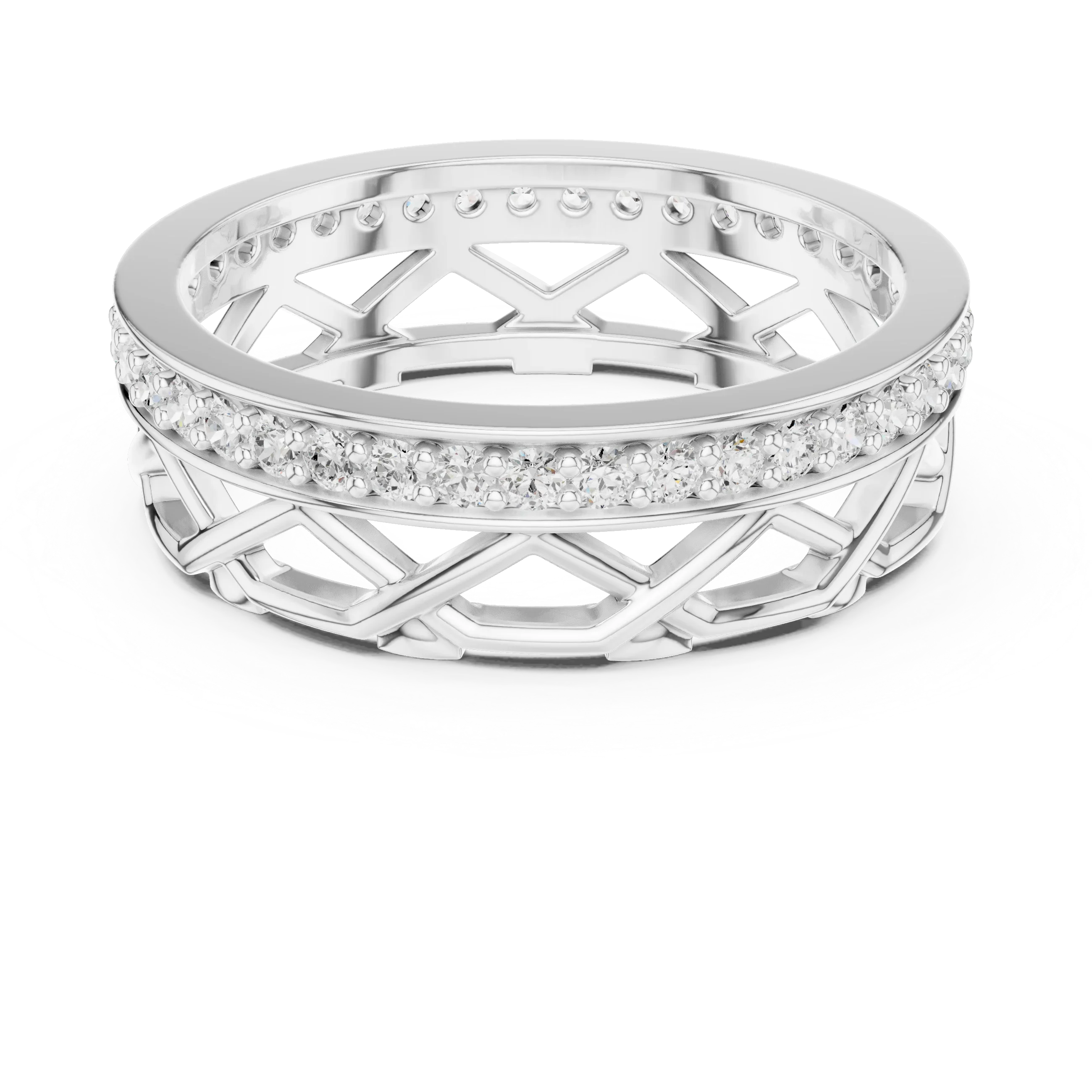 Geometric Lattice 0.41 CTW 14K Gold Round Moissanite Eternity Band