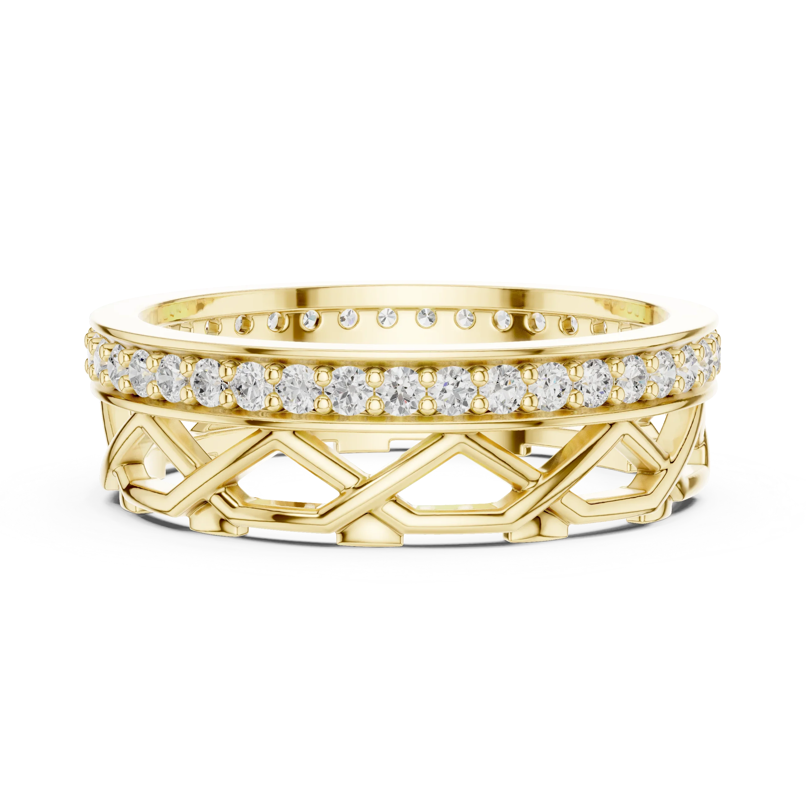 Geometric Lattice 0.41 CTW 14K Gold Round Moissanite Eternity Band