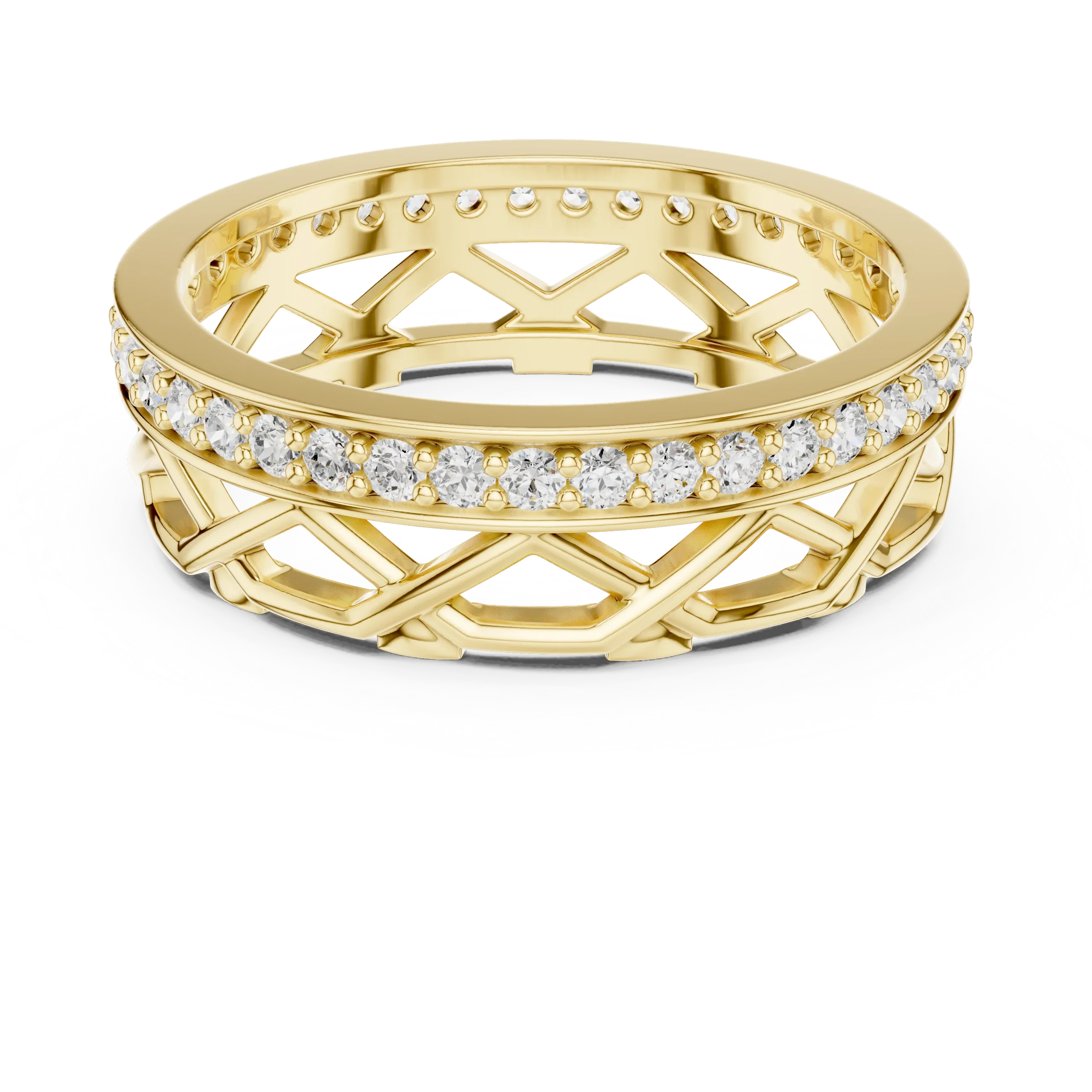Geometric Lattice 0.41 CTW 14K Gold Round Moissanite Eternity Band