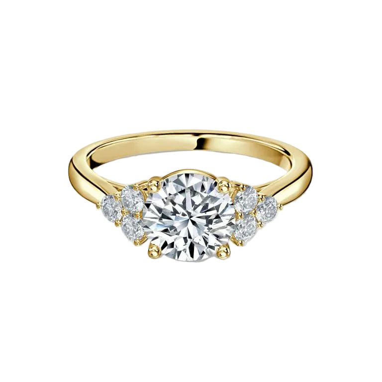 Round Cut Cluster Side Stone Engagement Ring