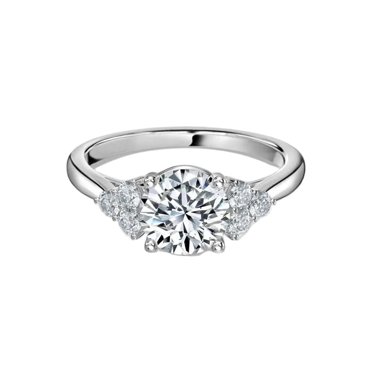 Round Cut Cluster Side Stone Engagement Ring