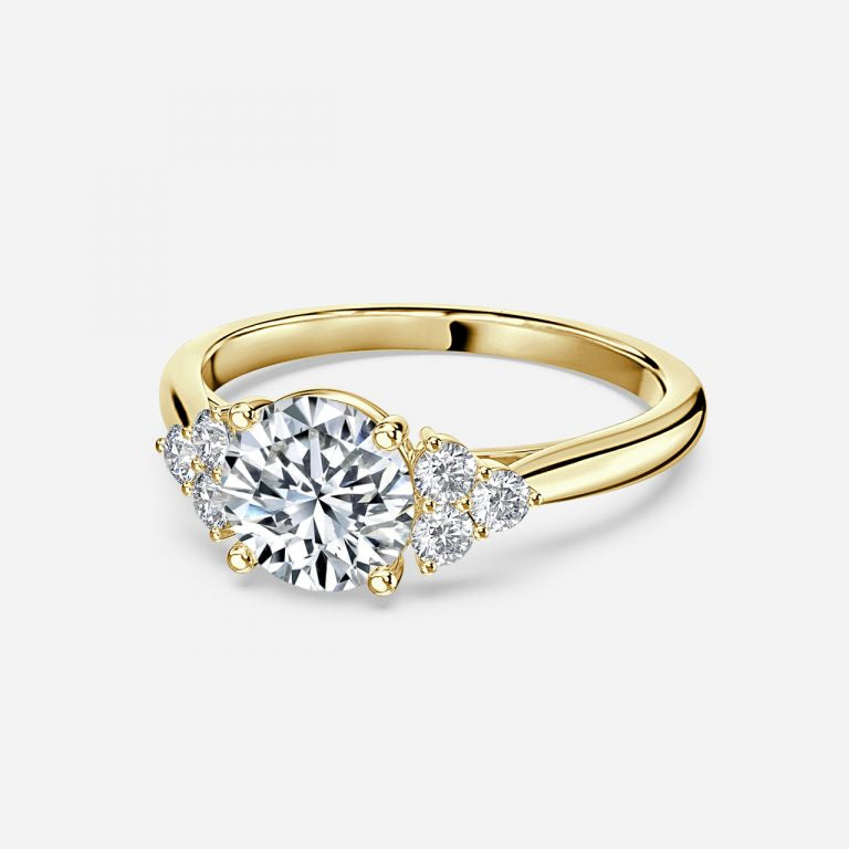 Round Cut Cluster Side Stone Engagement Ring