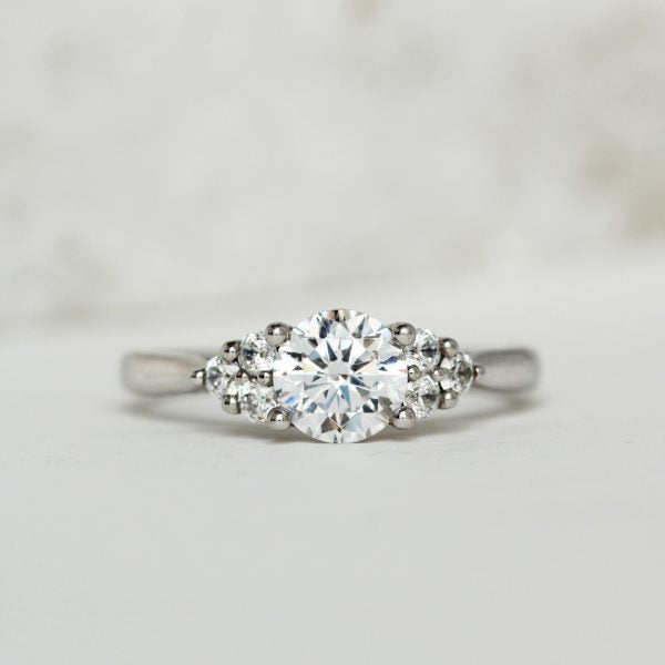 Round Cut Cluster Side Stone Engagement Ring