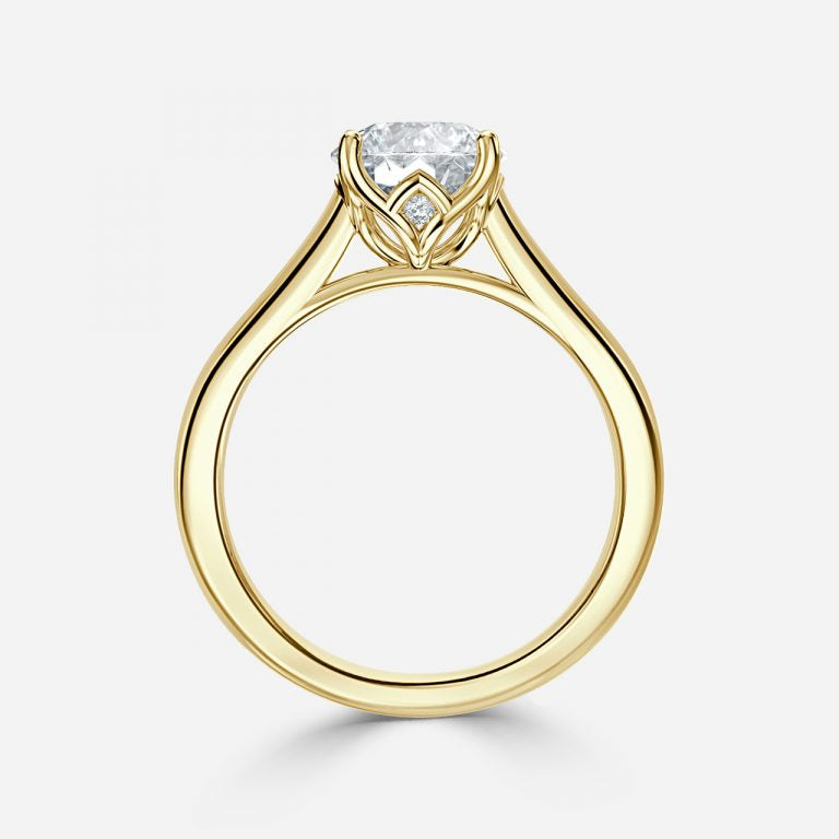Round Cut Delicate Petal Solitaire Engagement Ring