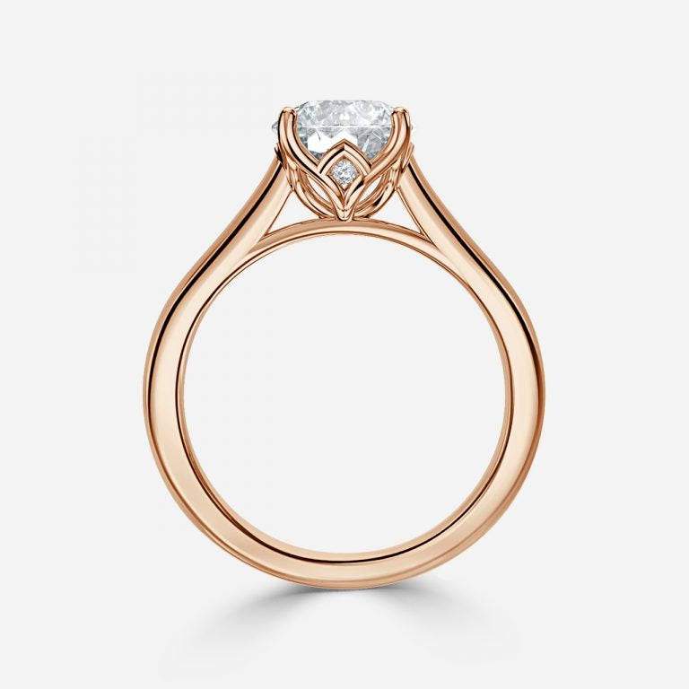 Round Cut Delicate Petal Solitaire Engagement Ring