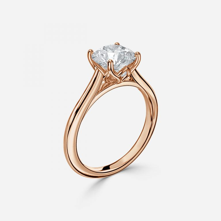 Round Cut Delicate Petal Solitaire Engagement Ring