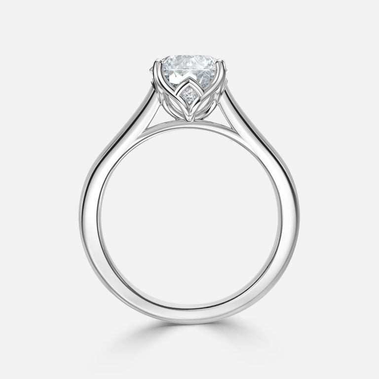 Round Cut Delicate Petal Solitaire Engagement Ring
