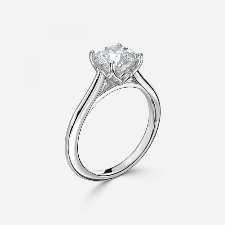 Round Cut Delicate Petal Solitaire Engagement Ring