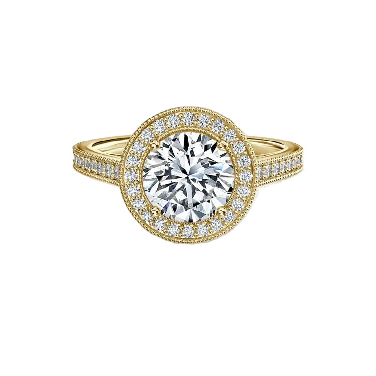 Round Milgrain Set Halo Round Engagement Ring