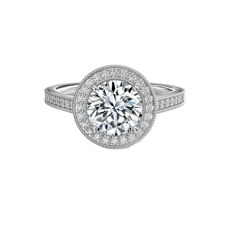 Round Milgrain Set Halo Round Engagement Ring