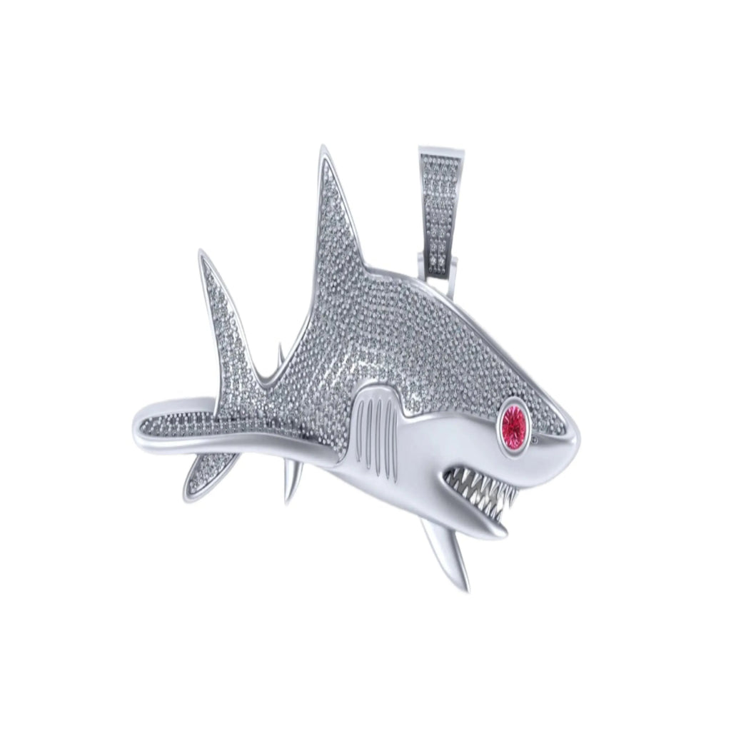 Shark Diamond Pendant 14k white Solid Gold - 1.83 CTW