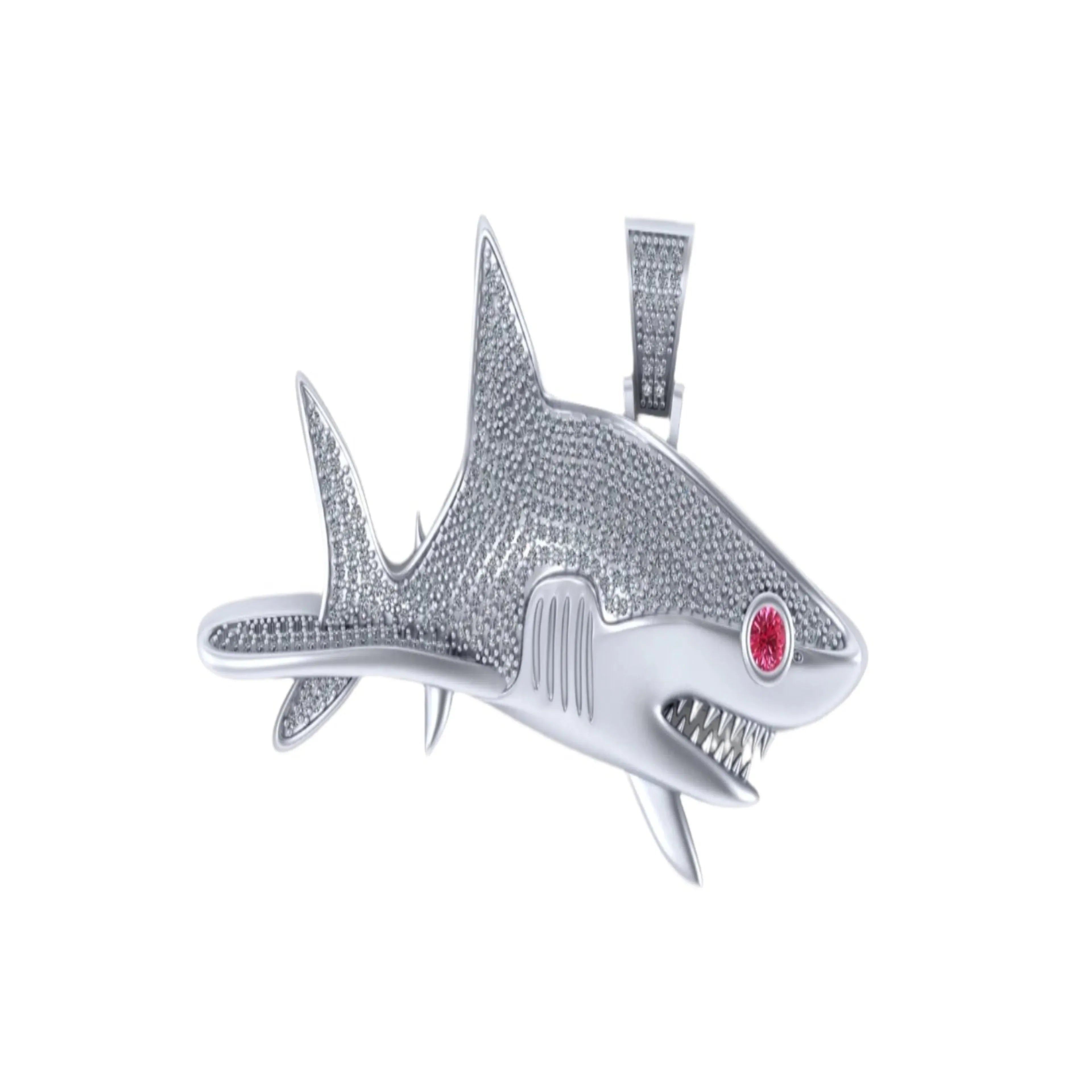 Shark Diamond Pendant 14k white Solid Gold - 1.83 CTW