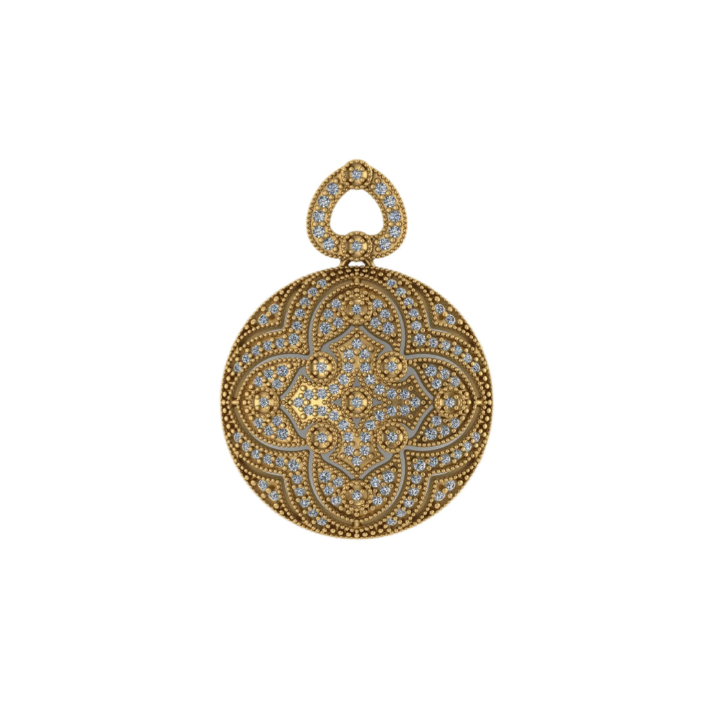 Vintage Round Diamond 14k solid gold Women's Necklace Pendant -1.19 CTW