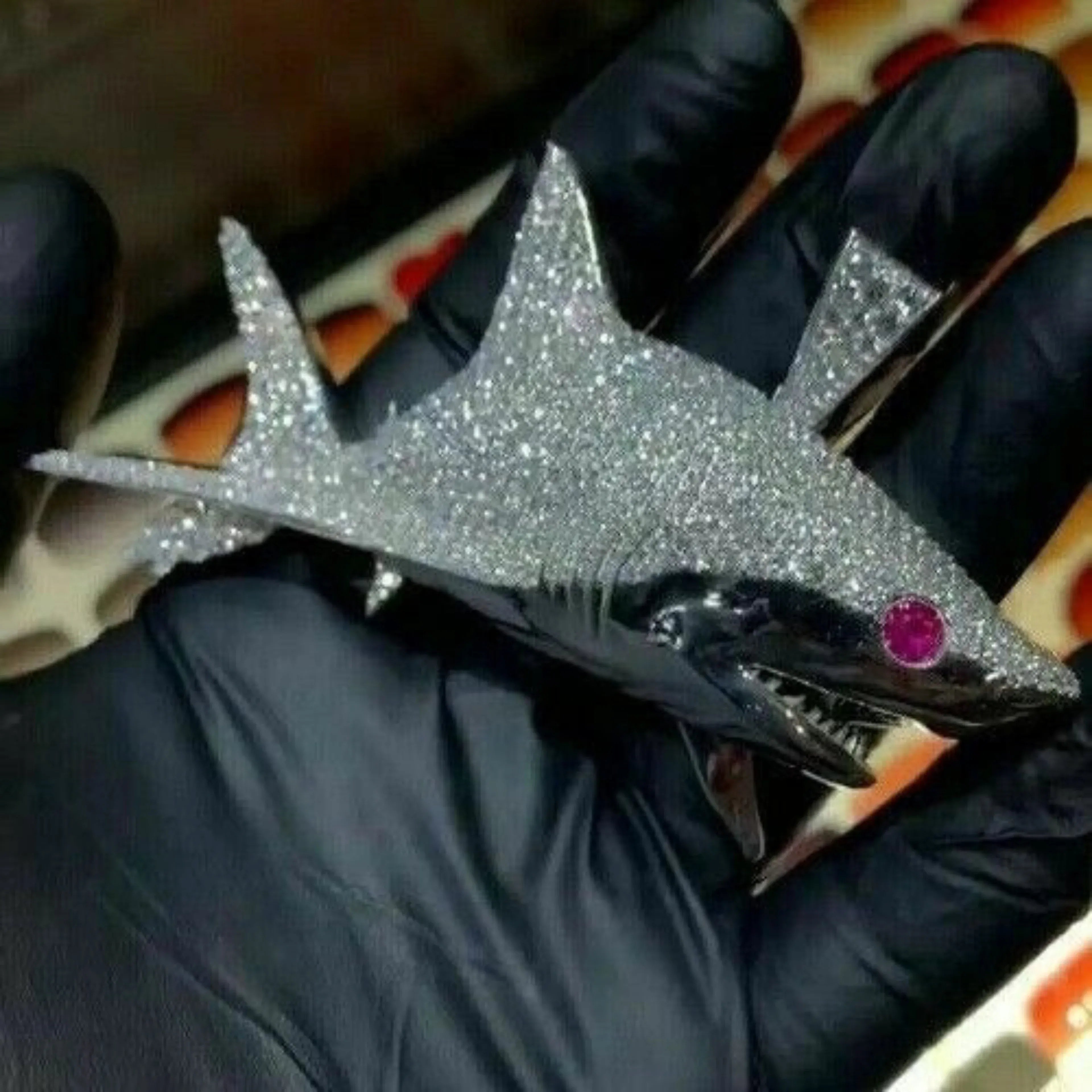 Shark Diamond Pendant 14k white Solid Gold - 1.83 CTW