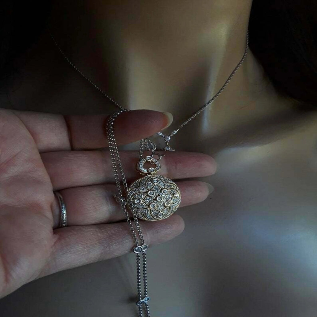 Vintage Round Diamond 14k solid gold Women's Necklace Pendant -1.19 CTW