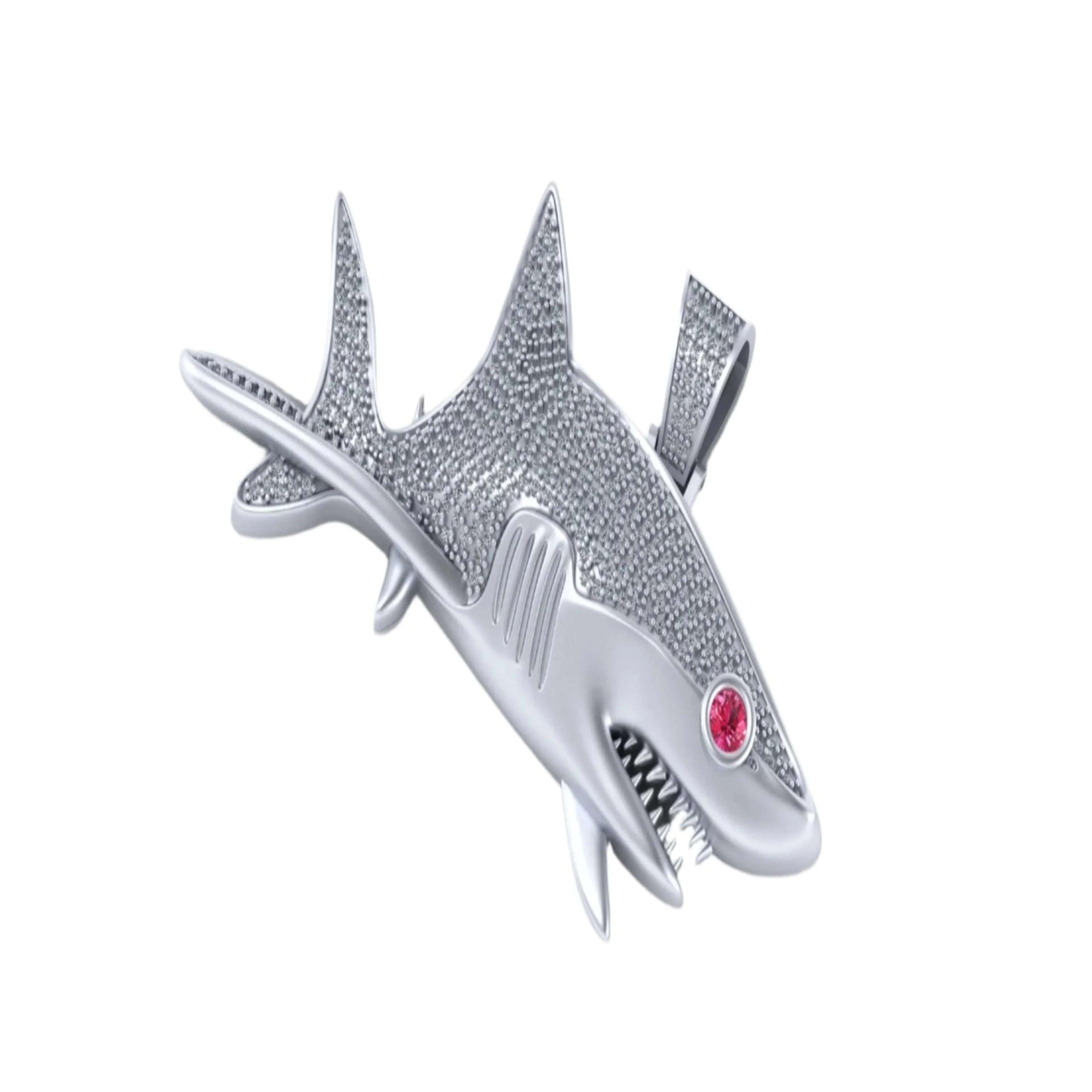 Shark Diamond Pendant 14k white Solid Gold - 1.83 CTW