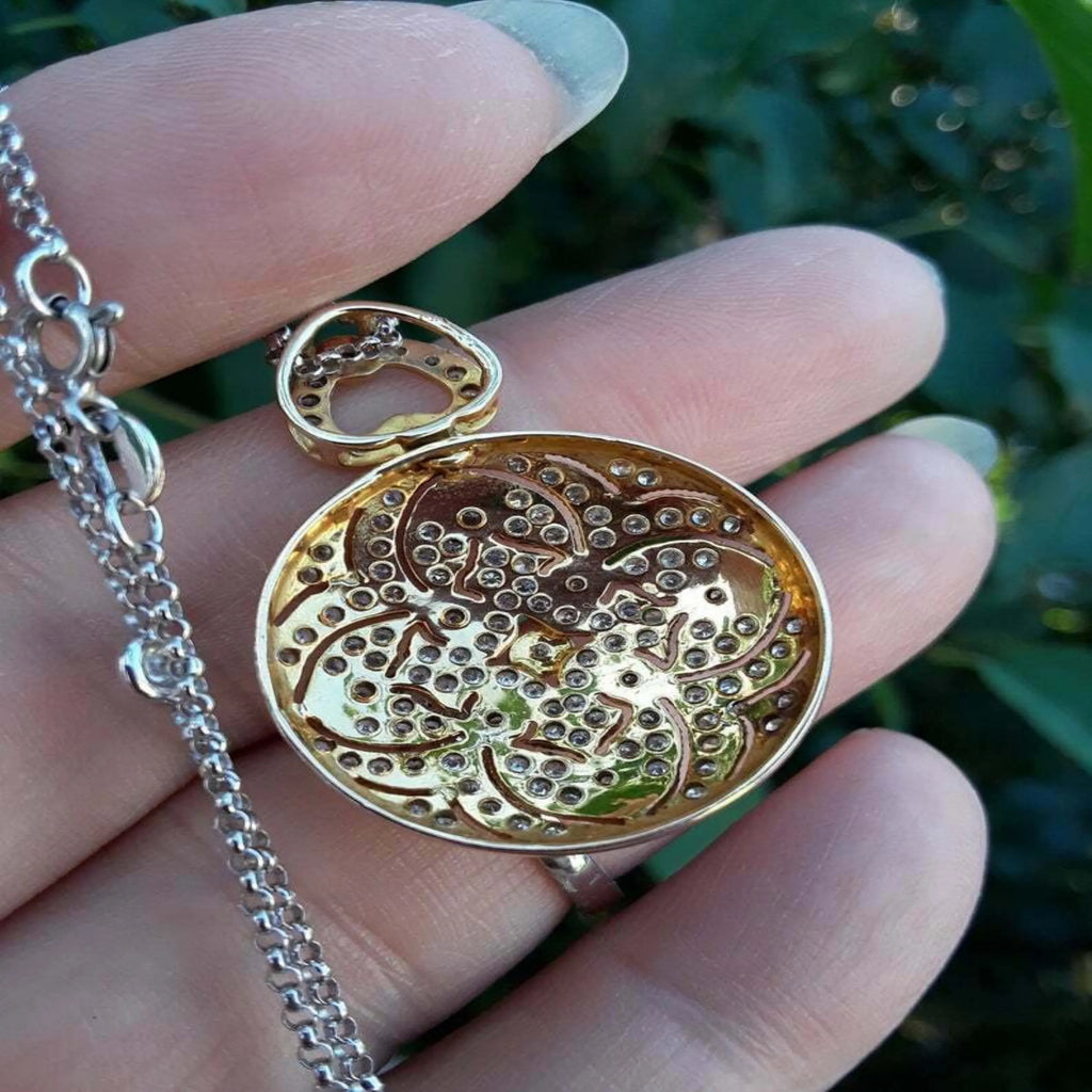 Vintage Round Diamond 14k solid gold Women's Necklace Pendant -1.19 CTW