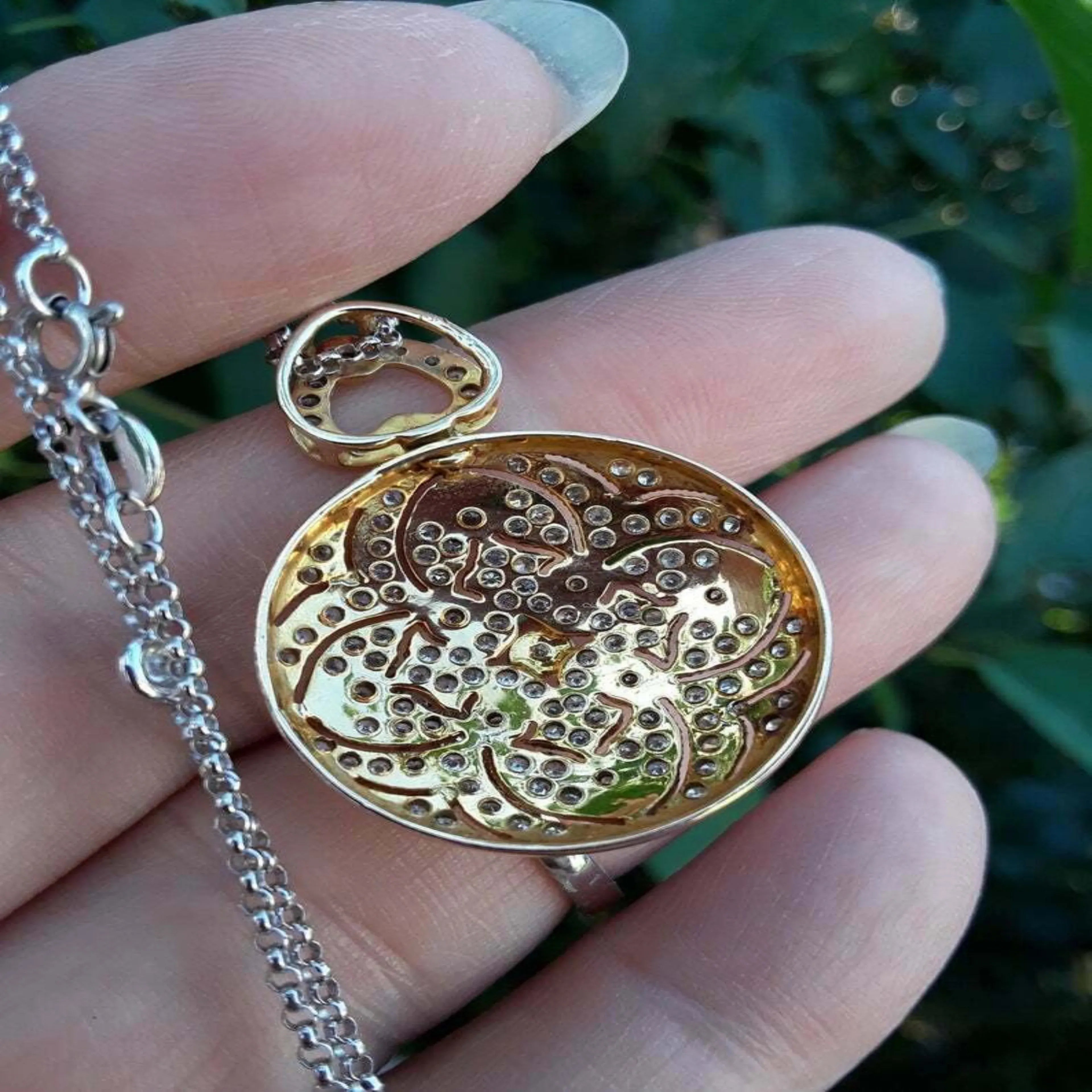 Vintage Round Diamond 14k solid gold Women's Necklace Pendant -1.19 CTW