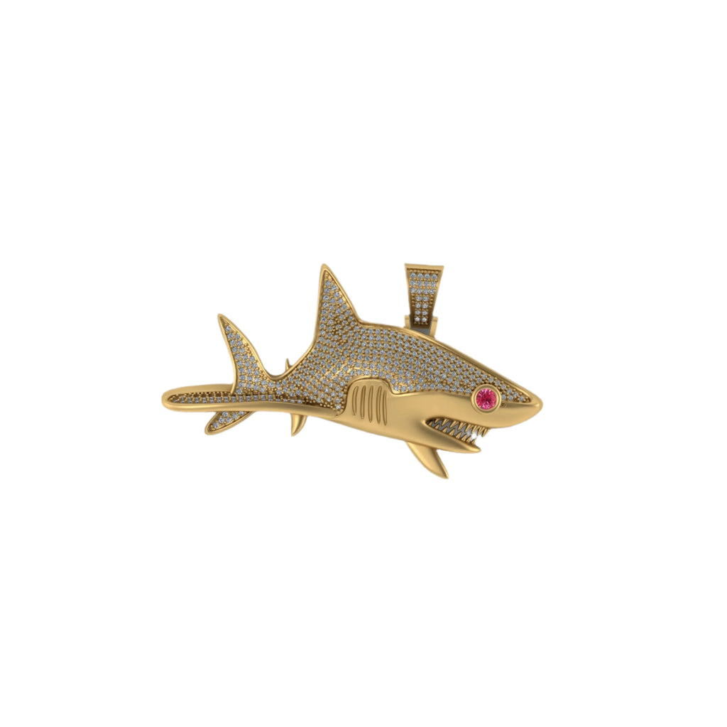 Shark Diamond Pendant 14k white Solid Gold - 1.83 CTW