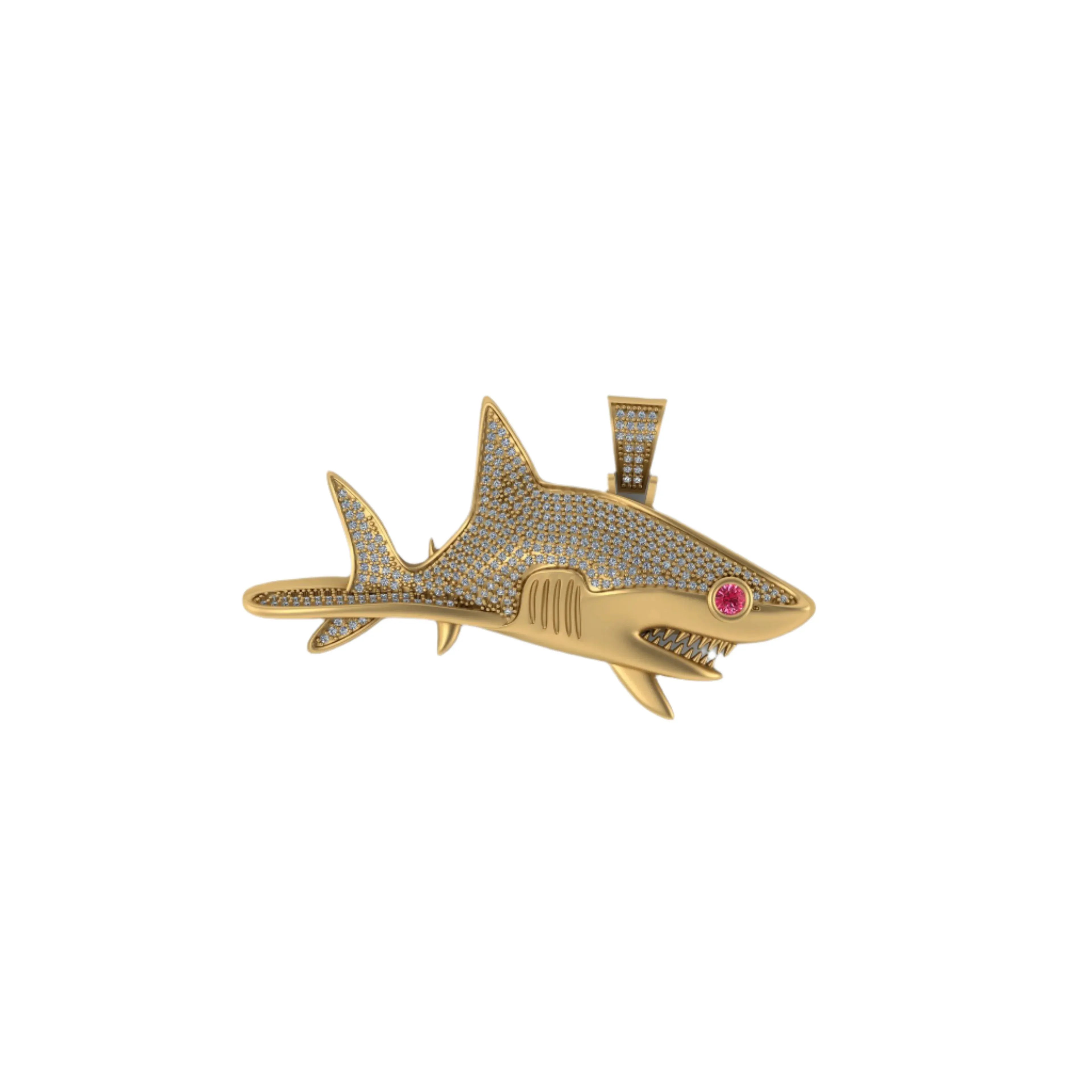 Shark Diamond Pendant 14k white Solid Gold - 1.83 CTW