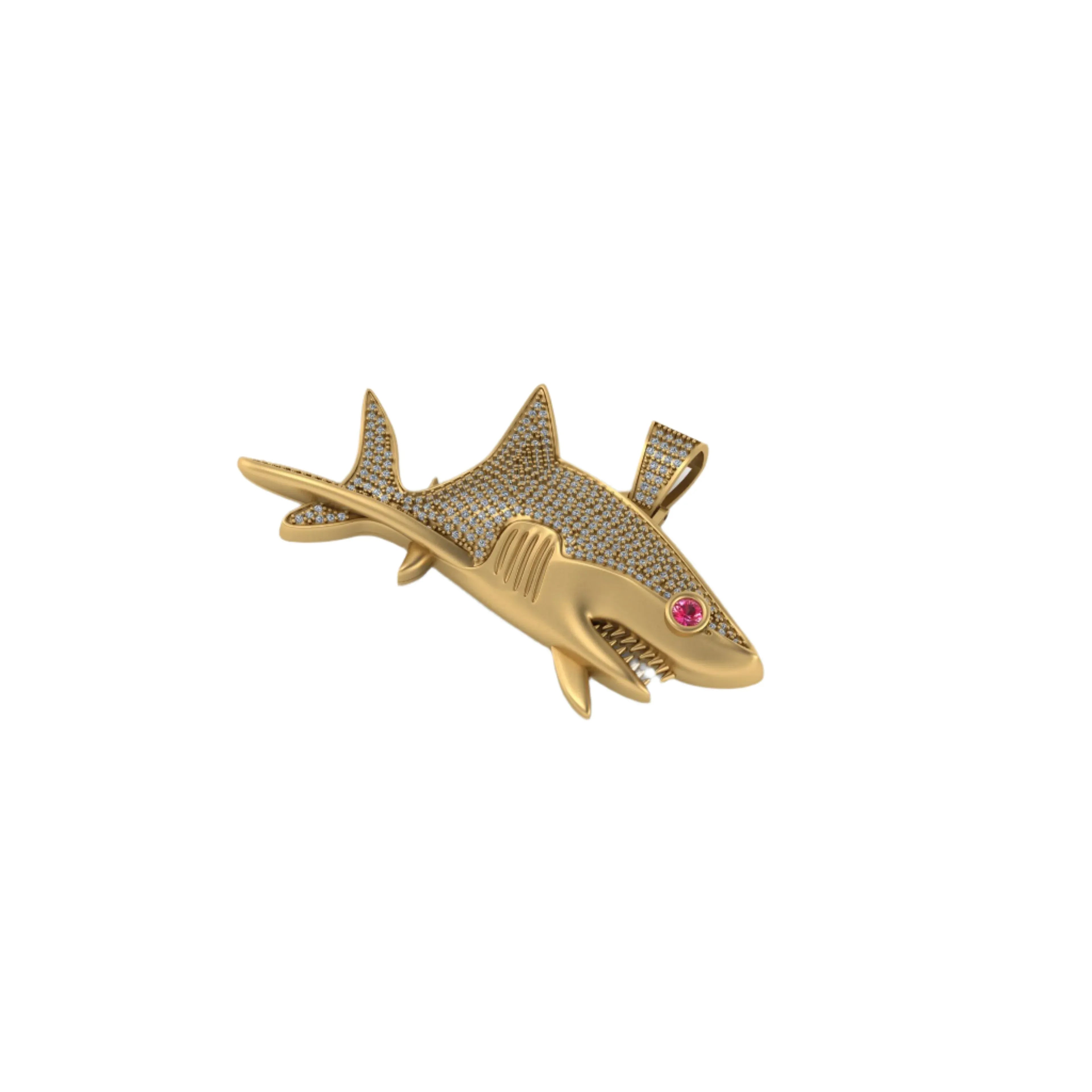 Shark Diamond Pendant 14k white Solid Gold - 1.83 CTW