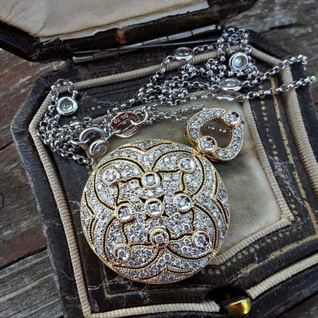 Vintage Round Diamond 14k solid gold Women's Necklace Pendant -1.19 CTW