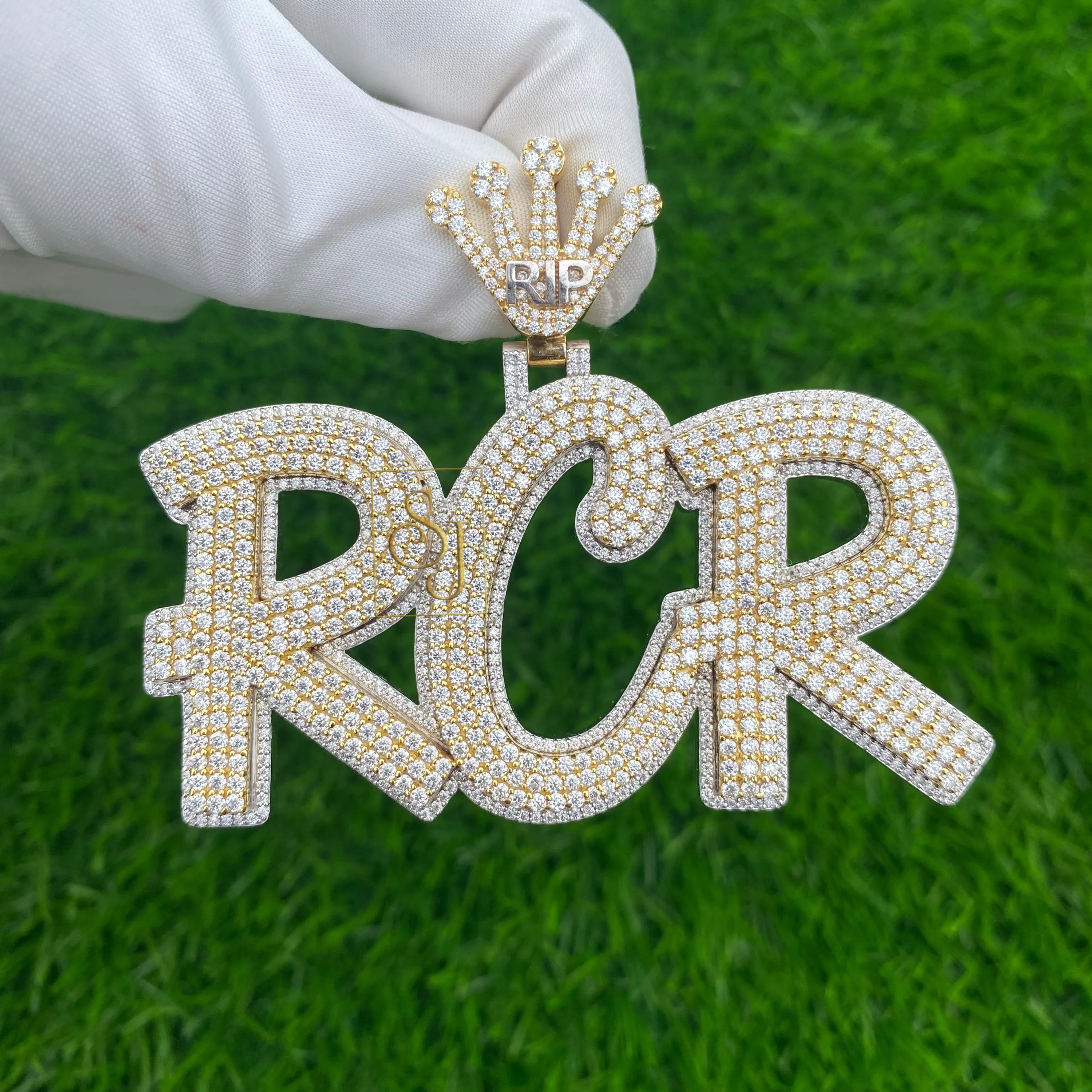 Men's custom Iced out RCR Letter Pendant