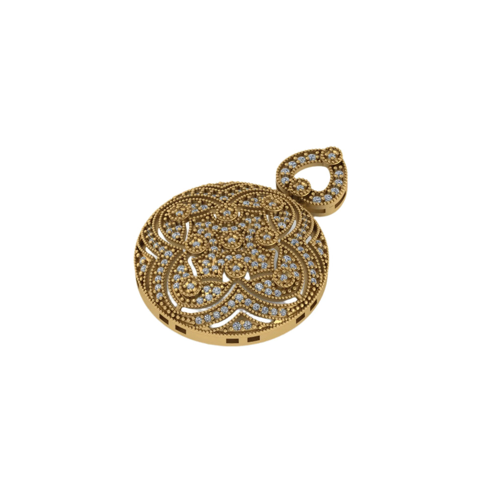 Vintage Round Diamond 14k solid gold Women's Necklace Pendant -1.19 CTW