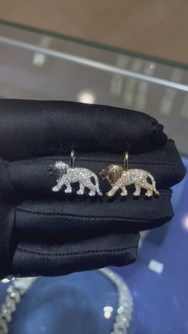 Walking Lion Diamond Pendant 14k Solid Gold - 0.30 CTW