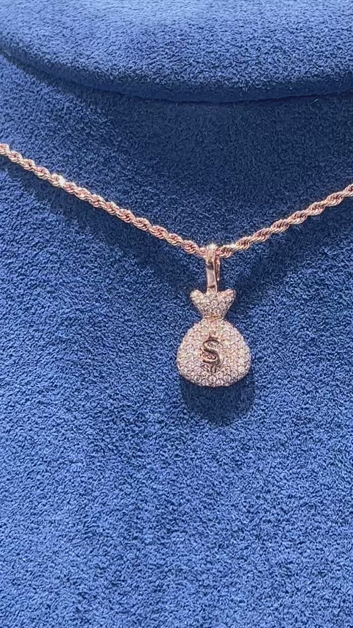 Money Bag Diamond Pendant 10k Solid Gold - 0.33 CTW