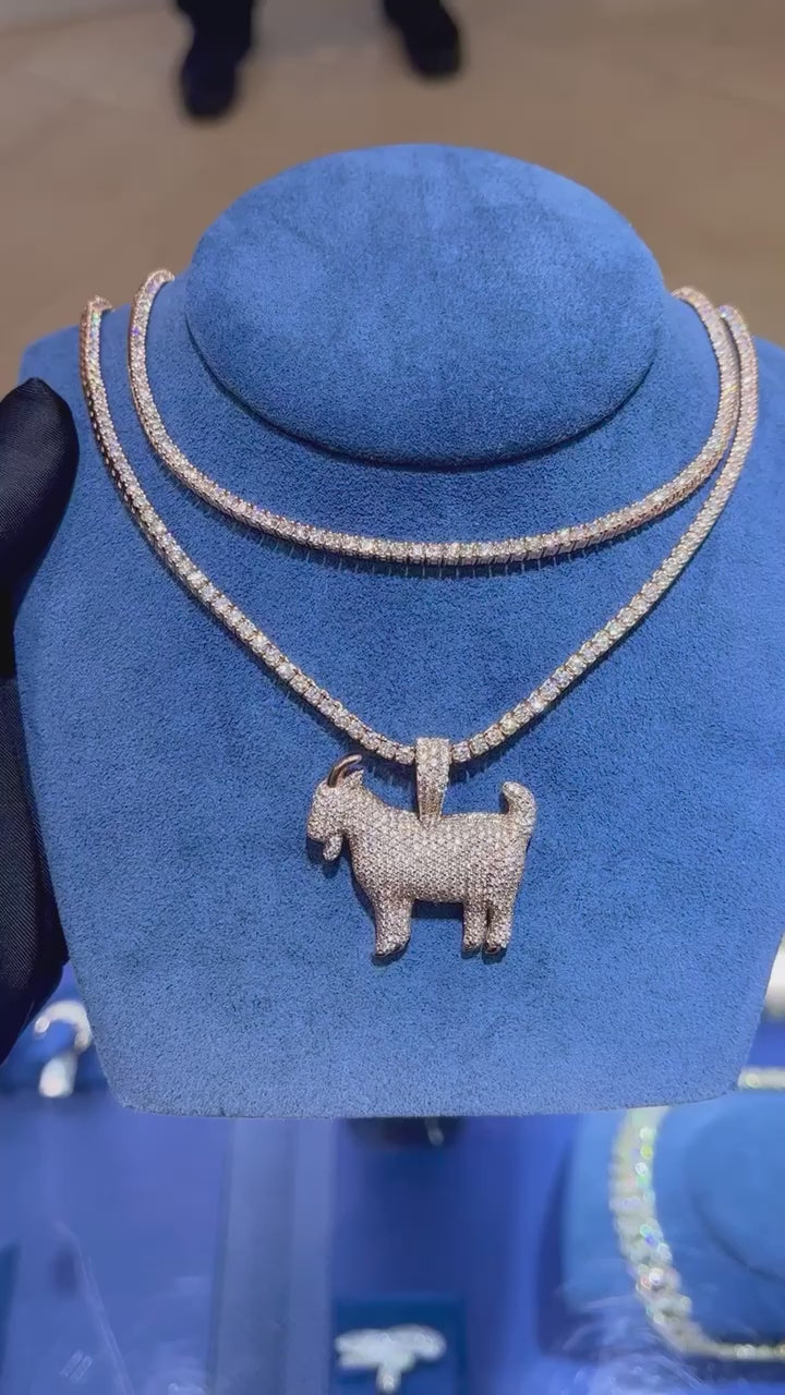 Standing Goat Diamond Pendant 14k Solid Gold - 4.00 CTW